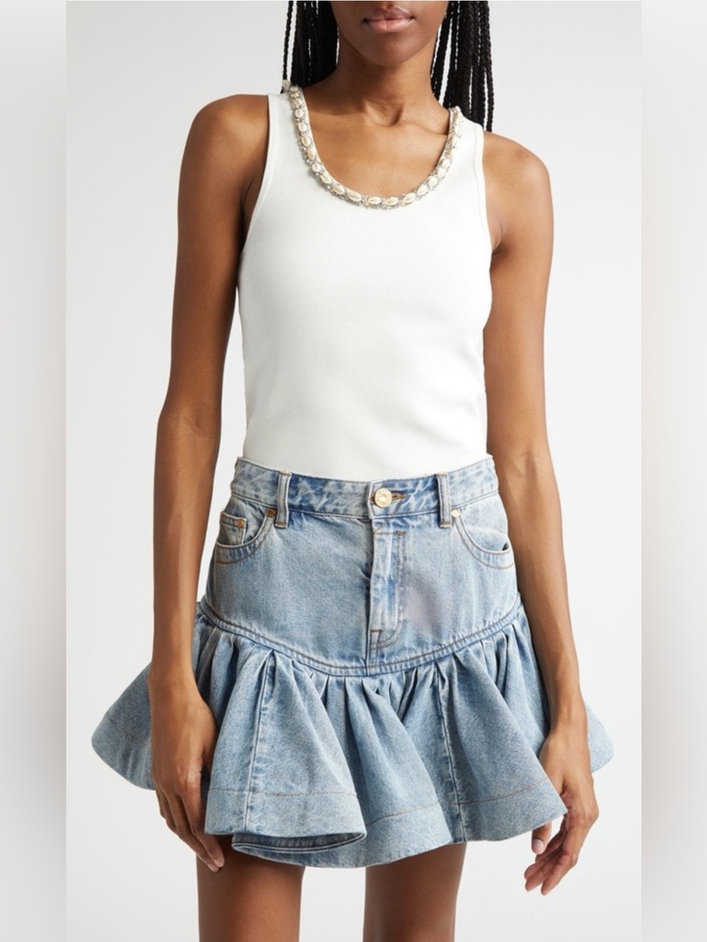 NWT $350 Zimmermann 
Crystal & Shell Embellished Stretch Cotton Rib Tank